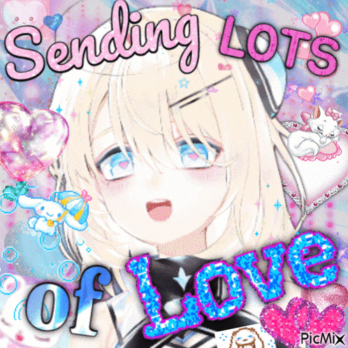 a picture of a girl with the words sending lots of love above her