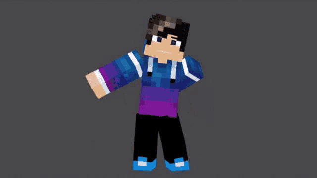 a minecraft character wearing a blue and purple hoodie and blue shoes