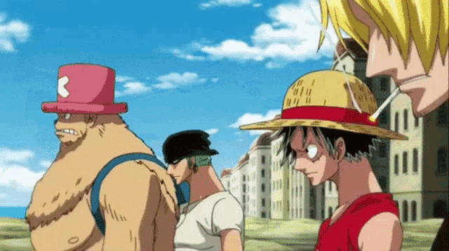 a group of anime characters including luffy and chopper are standing next to each other