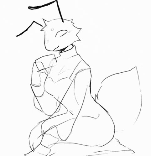 a black and white drawing of a fox with a heart in its mouth .