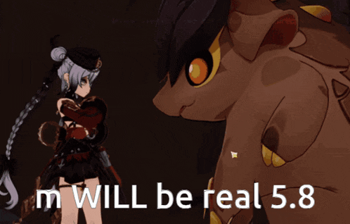 a cartoon character with the words " i 'm will be real 5.8 " above her