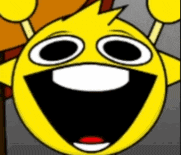 a close up of a yellow cartoon face with a big smile