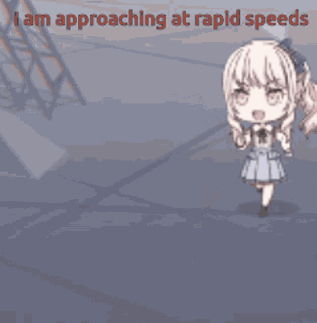 two anime girls are approaching at rapid speeds in a game .