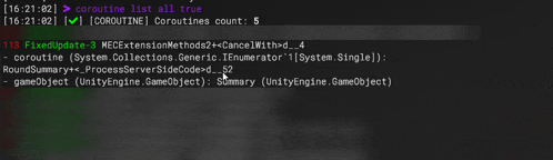 a screen shot of a program that says corroutine list all true at the top