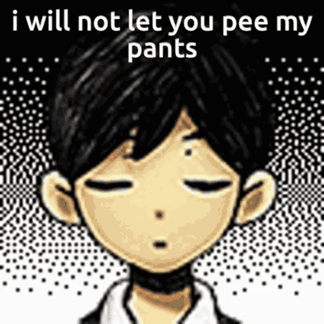 a cartoon of a boy with his eyes closed and the words i will not let you pee my pants