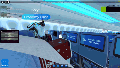 a screenshot of a video game shows an economy class seat
