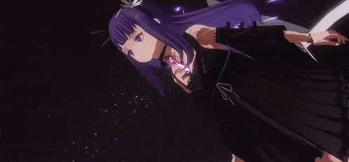 a girl with purple hair and a flower in her hair is laying down