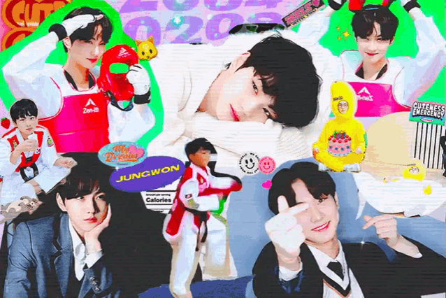 a collage of young men with the word jungwon on the bottom right