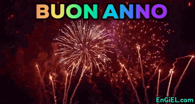 a fireworks display with the words buon anno in the upper left corner