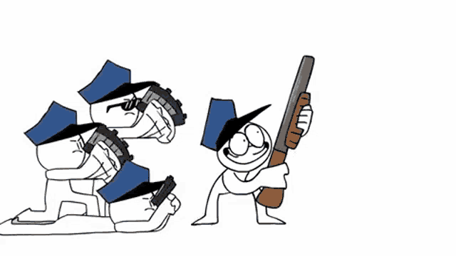 a cartoon drawing of a man holding a shotgun and another man holding a gun