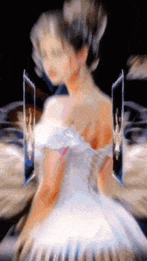 a painting of a woman in a white dress surrounded by mirrors