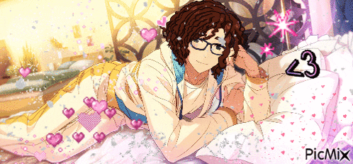 a pixel art of a person laying on a bed with hearts and the number 23