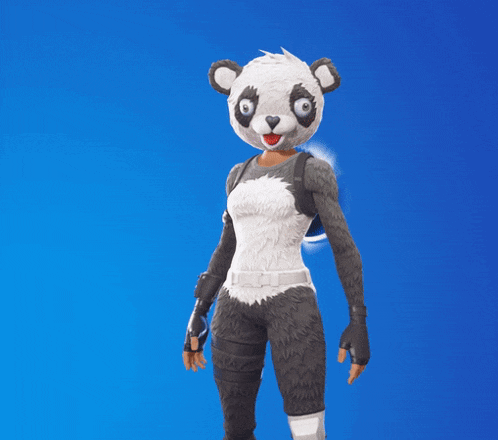 a woman with a panda bear mask on her head