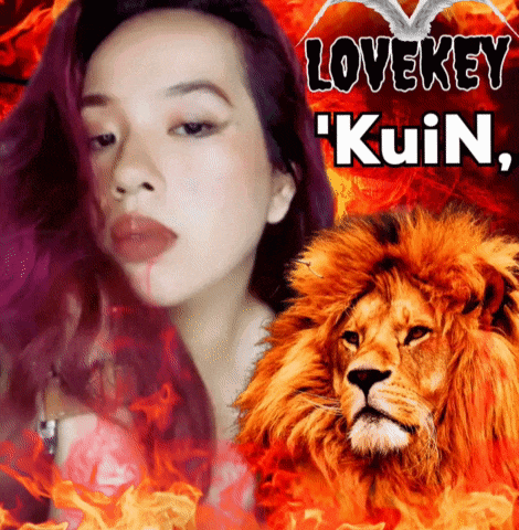 a picture of a woman and a lion with the words lovekey ' kuin ' on the top