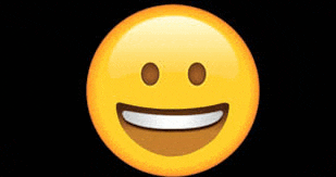 a close up of a yellow smiley face with a large smile on a black background .