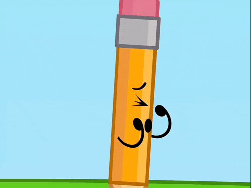 a cartoon drawing of a pencil with a sad face and arms