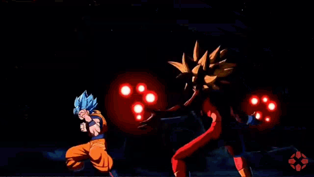 a cartoon character is fighting another character in a video game with a lot of fire coming out of their hands .