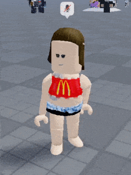 a cartoon character is wearing a red mcdonald 's shirt and shorts