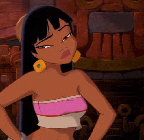 a cartoon character with a pink top and earrings