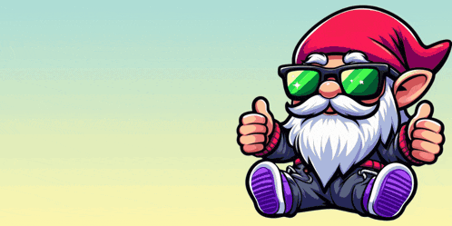 a cartoon gnome wearing sunglasses giving a thumbs up