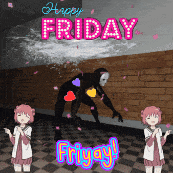 a happy friday greeting card with two anime girls