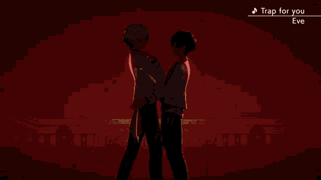 two anime characters are standing next to each other and hugging each other .