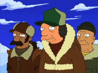a group of cartoon characters standing next to each other