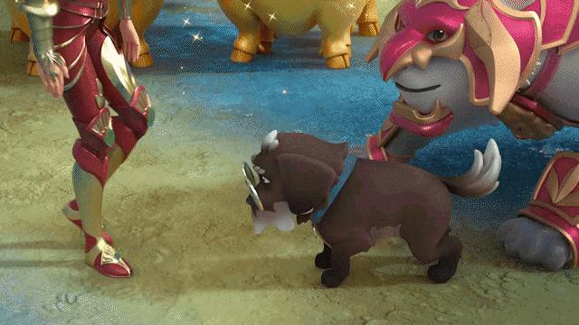 a cartoon character standing next to a dog that is wearing glasses
