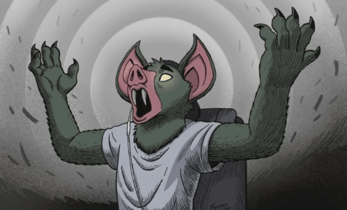 a drawing of a person with a bat 's head and arms