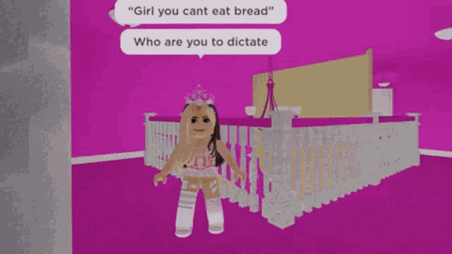 a girl is sitting on a bed with a speech bubble that says in his bed .