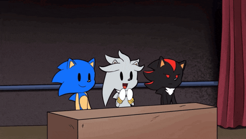 a cartoon of sonic the hedgehog silver the hedgehog and shadow the hedgehog