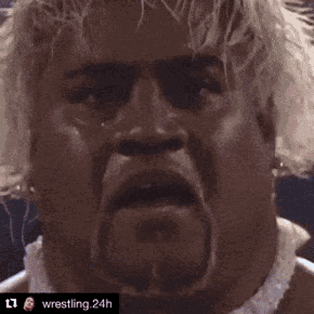 a close up of a wrestler 's face with the words wrestling 24h below it