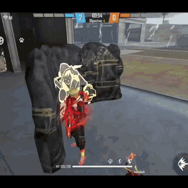 a person is standing in front of a large rock in a video game