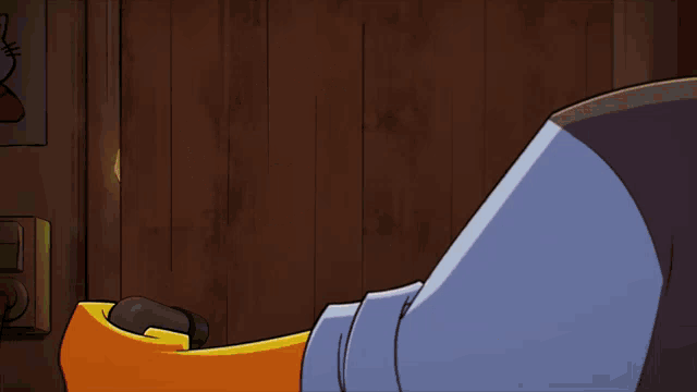 a cartoon character is holding a roll of paper towels