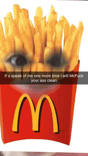 a picture of a mcdonald 's box of french fries with a person 's face in it