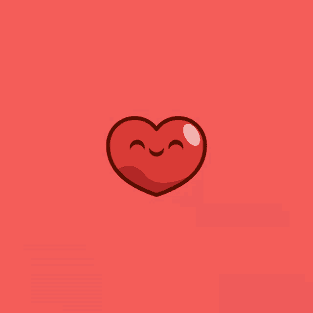 a red heart with a smiling face is on a pink background
