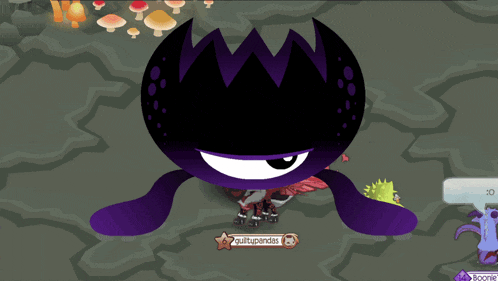 a purple monster in a video game with the name guiltypandas on it