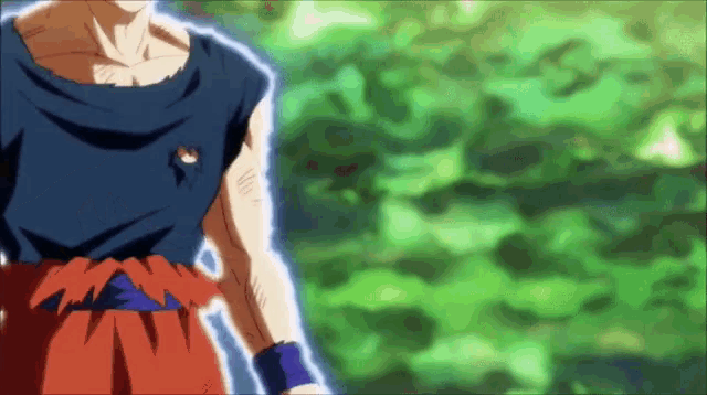 a close up of a cartoon character with a blue shirt on