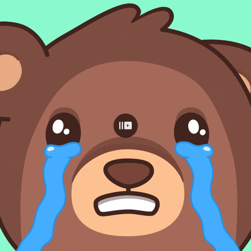 a teddy bear is crying with tears coming out of his eyes
