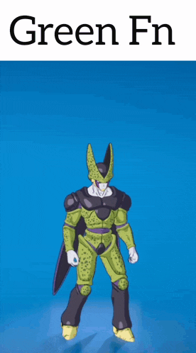 a cell from dragon ball z is playing basketball with a basketball hoop behind him that says green fn