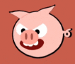 a cartoon pig with an angry look on its face .