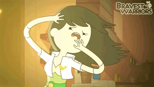 a cartoon drawing of a woman with the words bravest warriors on the bottom