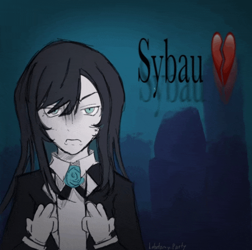 a drawing of a girl with a broken heart and sybau written on the bottom