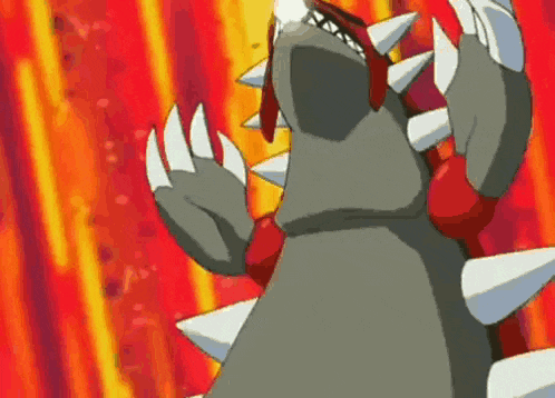a pokemon is standing in front of a red background with fire coming out of it 's mouth .