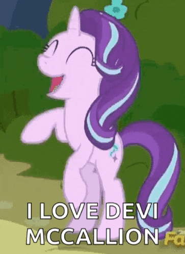 a cartoon of a pony saying i love devi mccallon