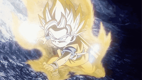a cartoon drawing of a young boy with a glowing tail