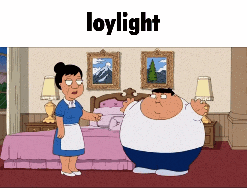 a cartoon of a woman standing next to a fat man with the word loylight above them