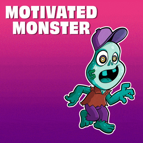 a cartoon monster with the words motivated monster behind it
