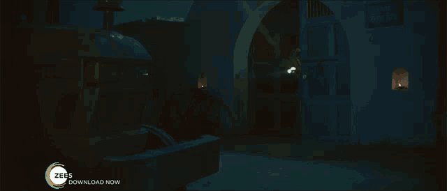 a dark room with a sign that says zee5 on it