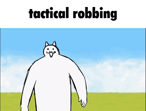 a cartoon of a cat standing on top of another cat with the words tactical robbing above it
